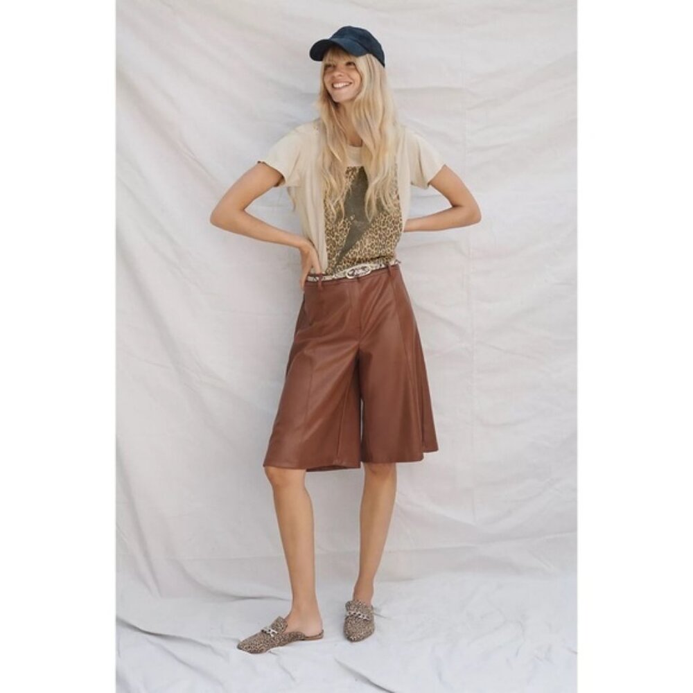 SALE! Anthropologie Davina Faux Leather Culottes Brown Size Medium